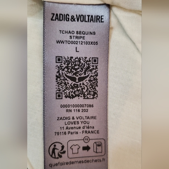 Zadig & Voltaire Tchao Sequin Striped Nautical Short Sleeve Top - Picture 9 of 12